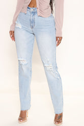 Be Straight With Me Distressed Jeans - Light Blue Wash Ins Street
